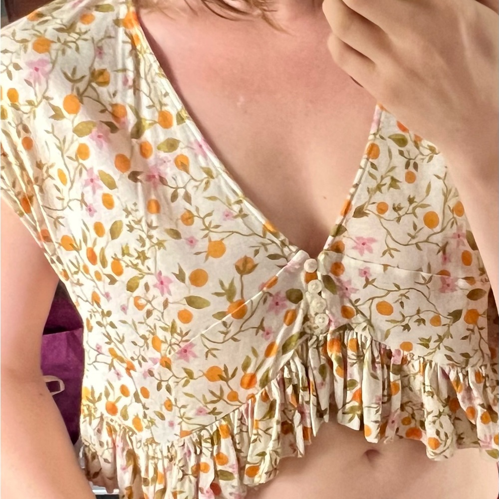 Urban Outfitters peplum cropped oranges and blossoms top